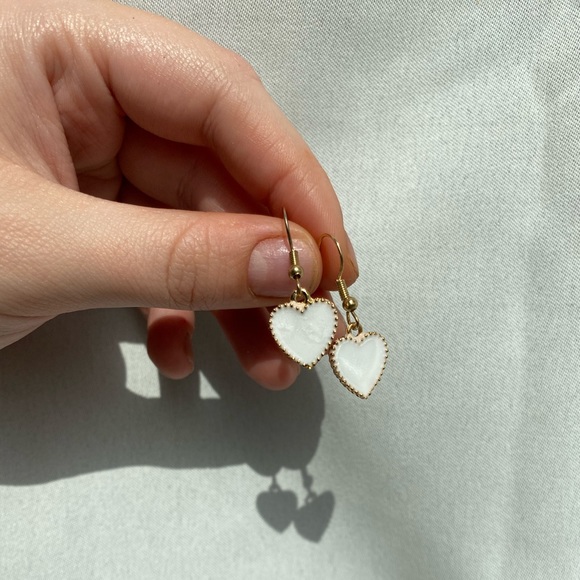 White & Gold Charming Heart Drop Earrings - Picture 2 of 6